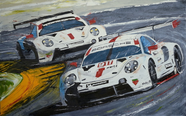 Abstract Motorsport Art Dueling Porsches