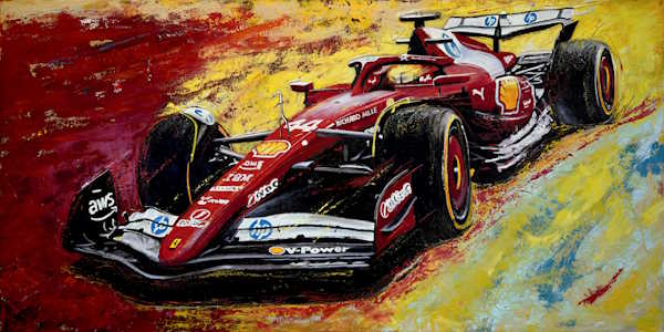 Abstract oil painting of LH44 Ferrari Formula 1 car in motion